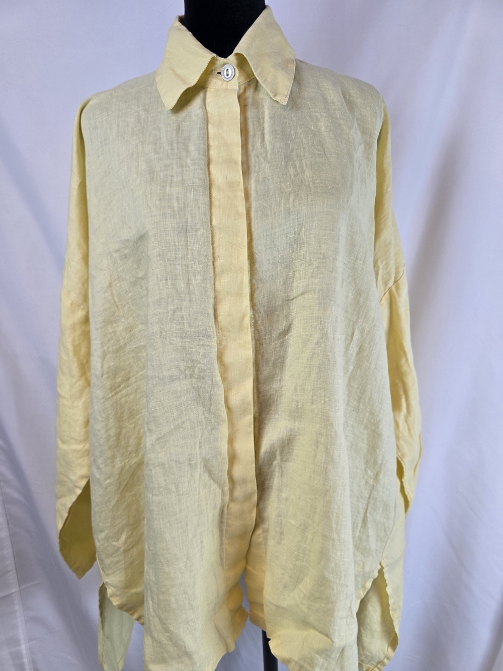 Light Yellow Linen Button-Front Women's Blouse